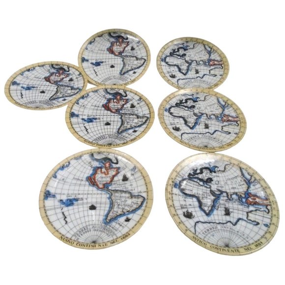 Plates Miniature Map 1683 Vintage Set of 7 4 New World 3 Old World 3 Inches - Picture 2 of 5